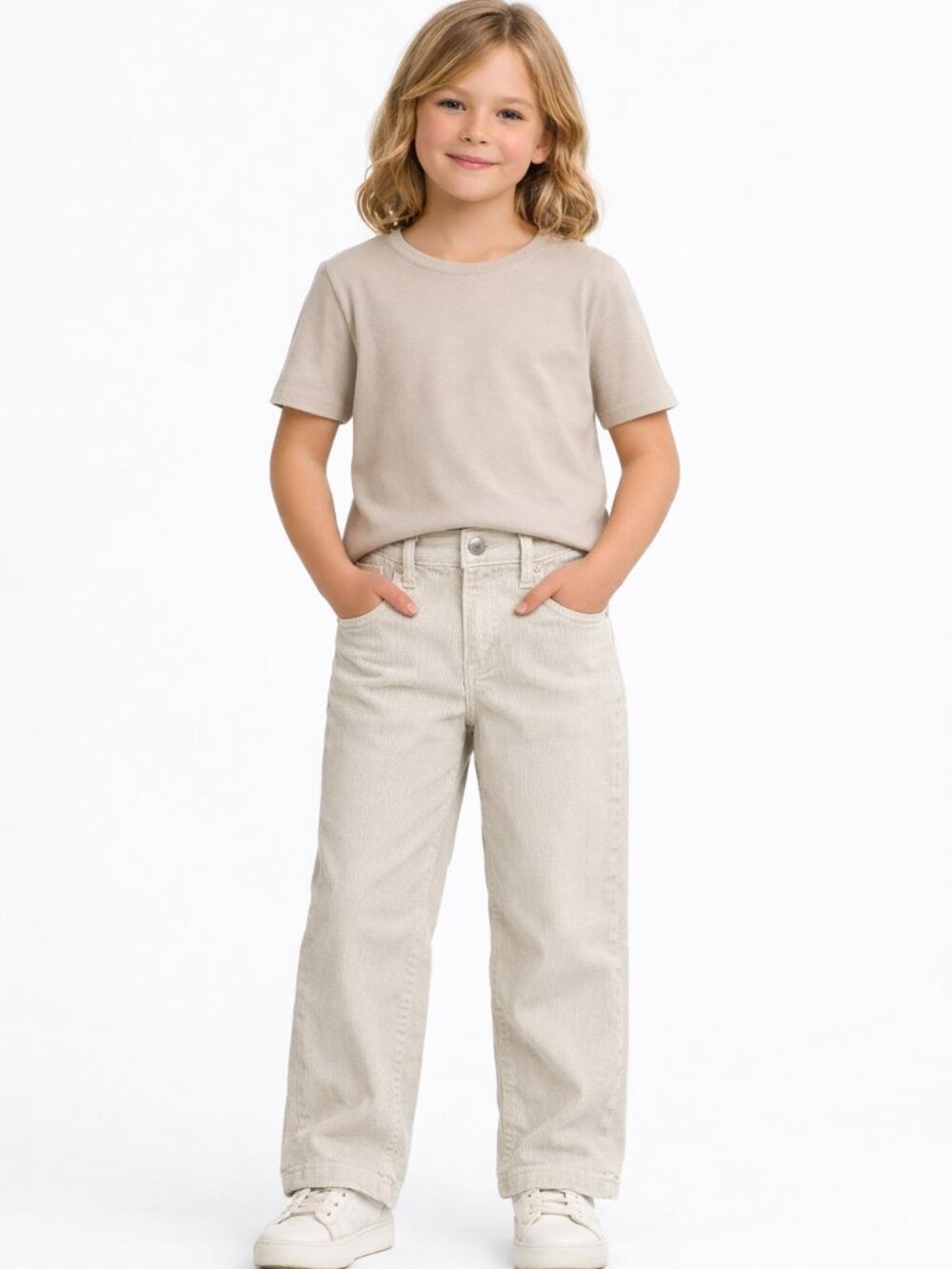 Art Class Girls Corduroy Jeans Cream Size 8 – Button Zip Closure + Pockets